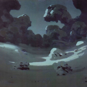 А.И.Куинджи. Пятна лунного света в лесу. Зима. (1898—1908). Бумага на холсте, масло. 39 × 53,5. Государственный Русский  музей.