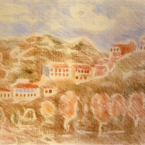 Л.Н.Никитина. Грузия. Берег Куры. 1983. Цв.карандаш.