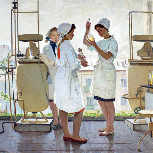 Н.В. Костина (1934-2021). Весеннее утро. (На заводе).  1963-1964. Холст, масло. 161х261. Городской музей города Ангарск