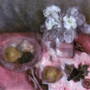 Л.Н.Никитина. Натюрморт с белыми цветами. 2005. Пастель.