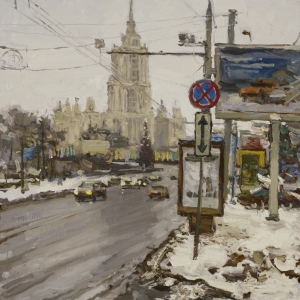 К 60-летию Евгения Викторовича Ромашко. По дороге домой 2013 х.м.93,5х69