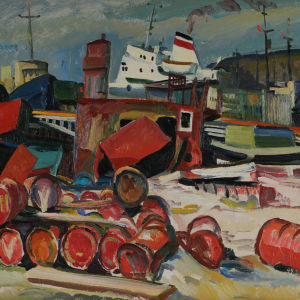 О.Н.Лошаков. Около причалов.1973. Холст, масло. Собственность автора