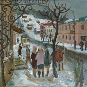 И.А. Полиенко. У магазина. Таруса. 1999. Холст, масло. 59х79. Собственность автора
