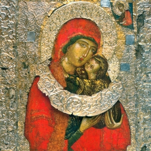 Праведная Анна с младенцем Марией. Фрагмент иконы. Конец XIV в.