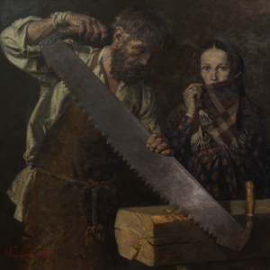 Н.В. Колупаев. Плотник и его жена. 2000. Холст, масло. 200х200. Собстенность автора.