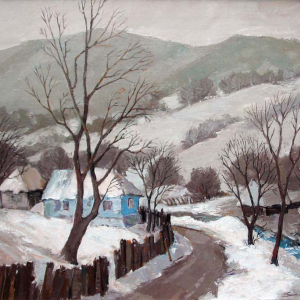 А.Смолак. Зима в русинской деревне. 2009г. Холст, масло. 50х60. Собственность автора
