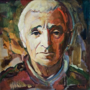 К 75-летию Юрия Суреновича Григоряна. Портрет Шарля Азнавура. Холст,масло, 100х100. 2009-2010