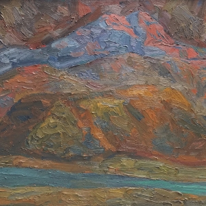 А.М.Рубец. Эльбрус и Рим-гора во время заката. 2020. Холст, масло. 89х79 см.