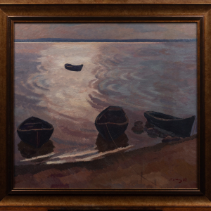 П.П.Оссовский (1925 - 2015). Лодки. 1972. Оргалит, масло. 71х79. Собственность автора