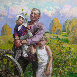 В.А.Сафронов. «На вечерних покосах». 2013г., Двп, масло, 140х122. Собственность автора.