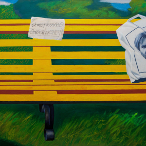 С.Н. Соколов. Автопортрет (Скамейка). 1989. Холст, масло. 116х196. Ярославский художественный музей