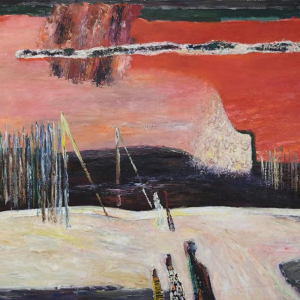 Е.Ю. Дыбский. «Тревога». 1985-1986гг., холст, масло, 149х200. Из коллекции Новосибирского государственного художественного музея.