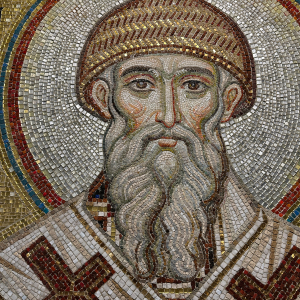М.Ю. Богданов. «Святой Спиридон Тримифунтский». 2025. Мозаика для придела Спиридона Тримифунтского в храме Покрова Пресвятой Богородицы в Тюмени. Фото М.Ю. Богданова.