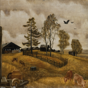 В.Г. Харлов. Деревня Русиново. 1975. Холст. масло. 75х75 Государственная Третьяковская галерея, Москва.