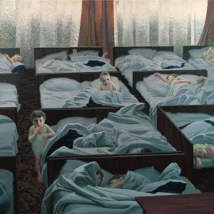 В.П. Дроздов (1939-2023). Дом ребенка. Тихий час.  Холст, масло. 150х200 см. 1998-1999