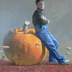 М.В. Холмогорова. Автопортрет с тыквой. 2009. Холст, акрил. 120х120.