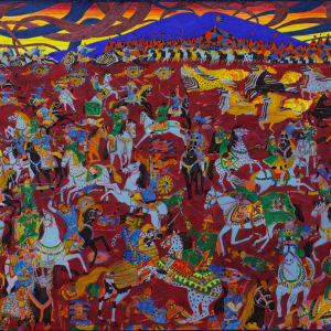 М.И. Кишев. Канжальская битва. 2008. Картон, акрил. Северокавказский филиал Музея Востока