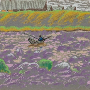 М.С.Эсмонт. Рыбалка. 1970. Бумага, пастель. 37х50,5. Частное собр.