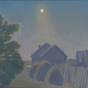А.С. Федотов (1955-2021). «Лунная ночь. Деревня». 1994г., холст, масло, 50х60. Из коллекции Государственного музея изобразительных искусств Республики Татарстан.