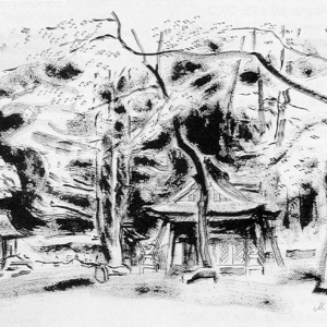 М. П.Митурич-Хлебников (1925-2008). Киото. Храм Кинхунэ. 2002. Бумага, тушь. 50х70